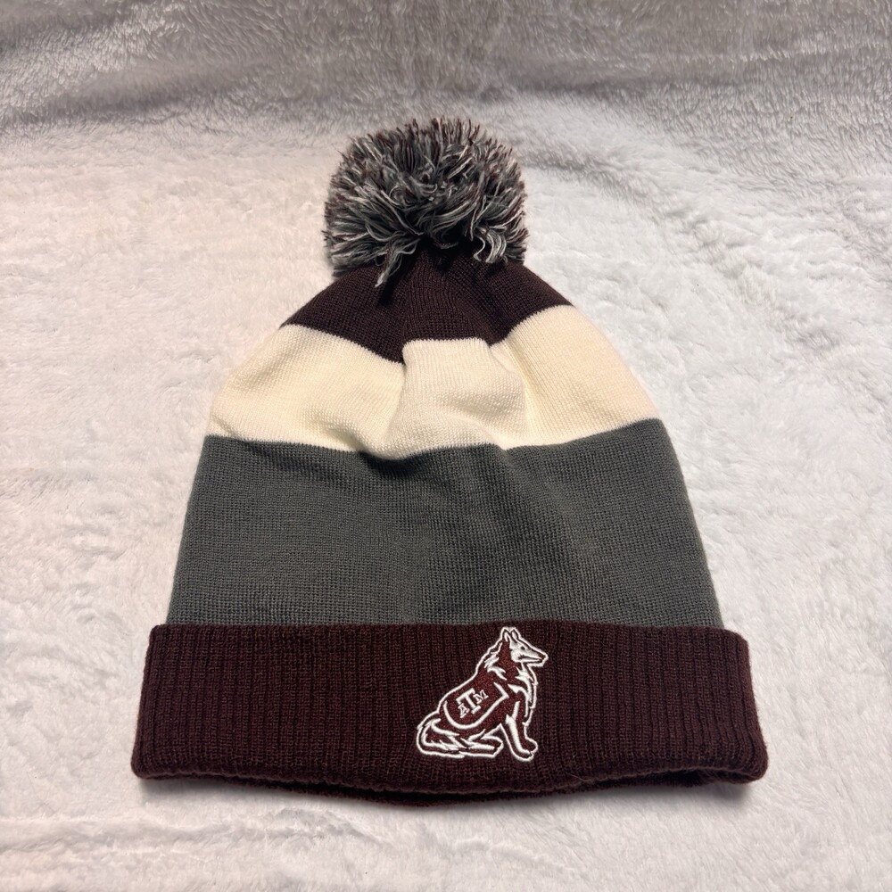 Texas A&M Aggies Knit Beanie Hat Pom Pom Maroon Gray Captivating